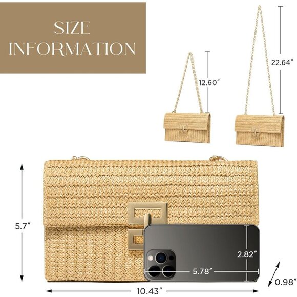 🆕Women White Straw Raffia Woven Beach Bag Clutch Crossbody Shoulder Purse - Picture 3 of 6